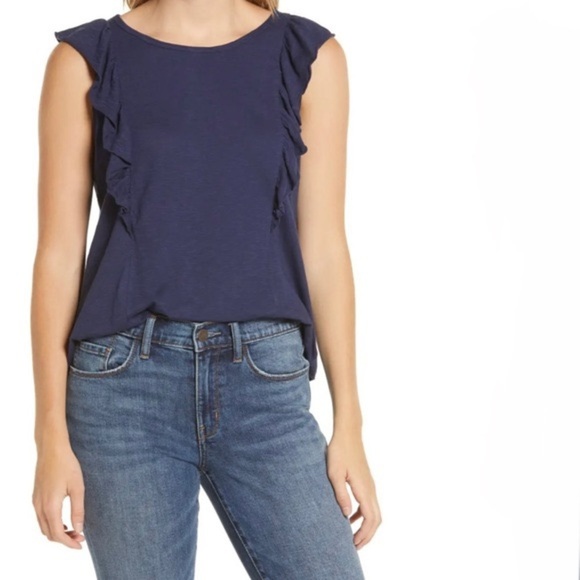 Caslon Tops - Caslon x Nordstrom Ruffle Trim Navy Top Small